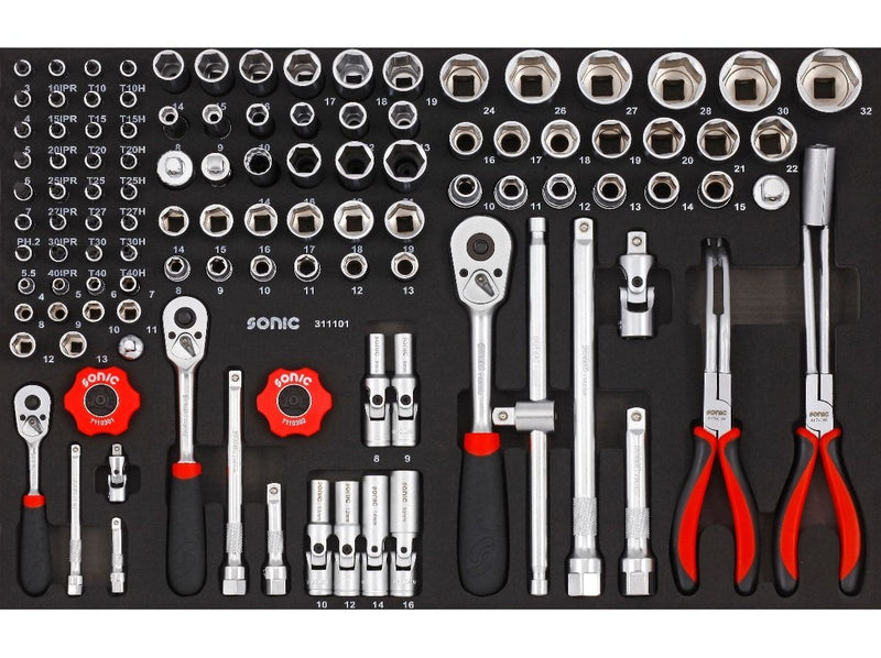 Sonic Foam System - Bit Socket Set 1/4" 3/8" 1/2" - 111 Pieces - 26" (Medium)